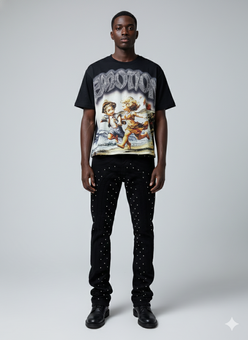 Focus Beaded Stacked Black Jeans