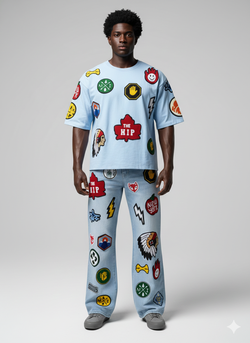 FOCUS Patches Ice Blue Baggy Jeans