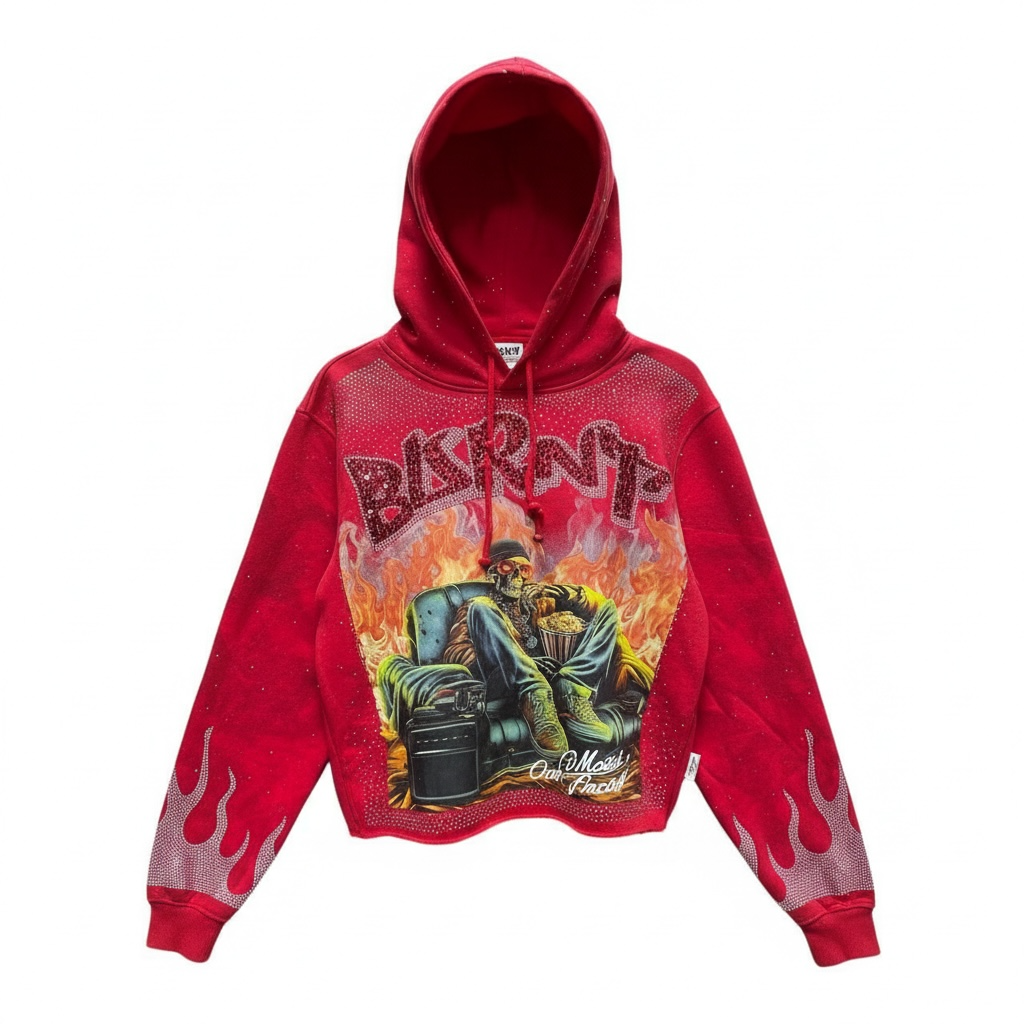 BKYS RED Rhinestone Burnt Hoodie