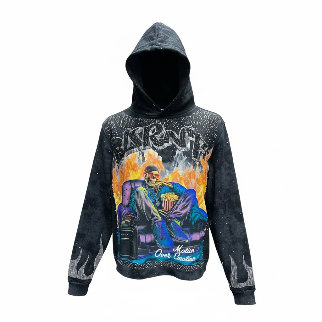 BKYS BLK Rhinestone Burnt Hoodie