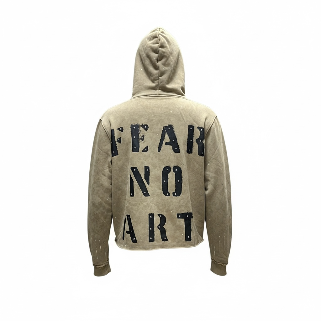 BKYS Khaki Rhinestone Fear No Art Hoodie