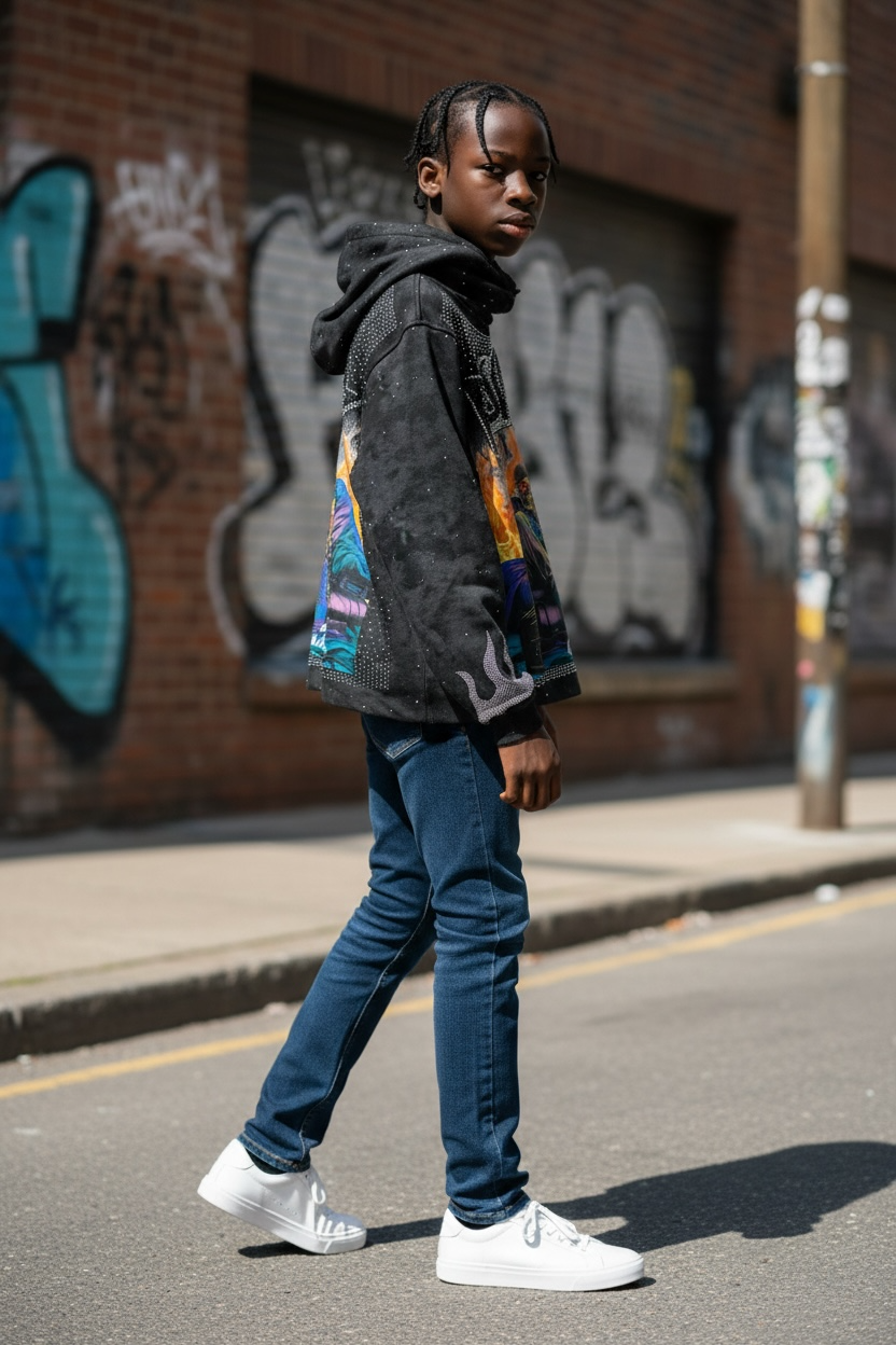 BKYS BLK Rhinestone Burnt Hoodie