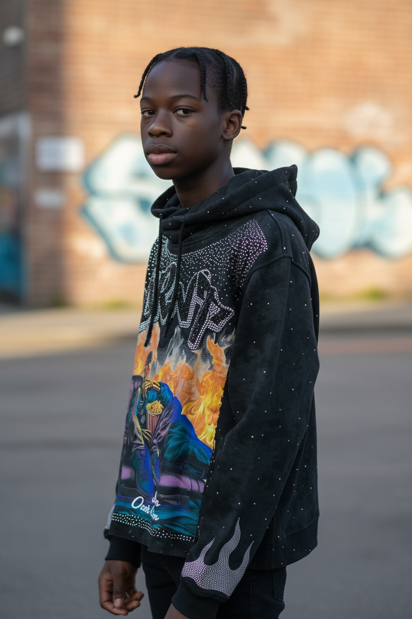 BKYS BLK Rhinestone Burnt Hoodie