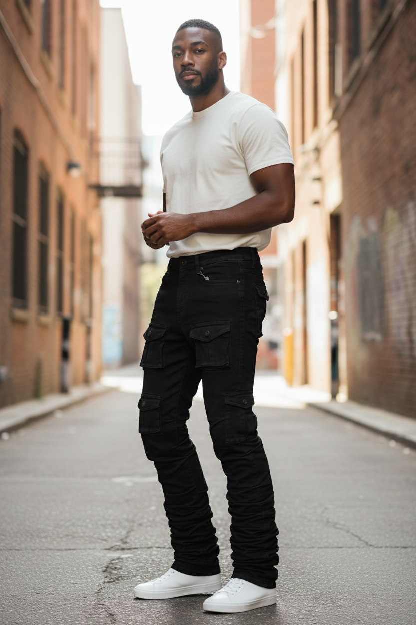 Disaster Cargo Stacked Black Jeans
