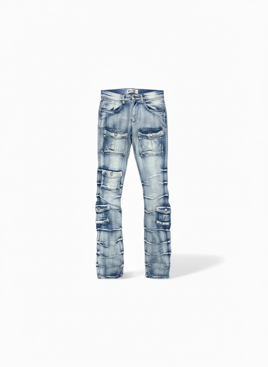 Disaster Cargo Stacked Ice Blue Jeans