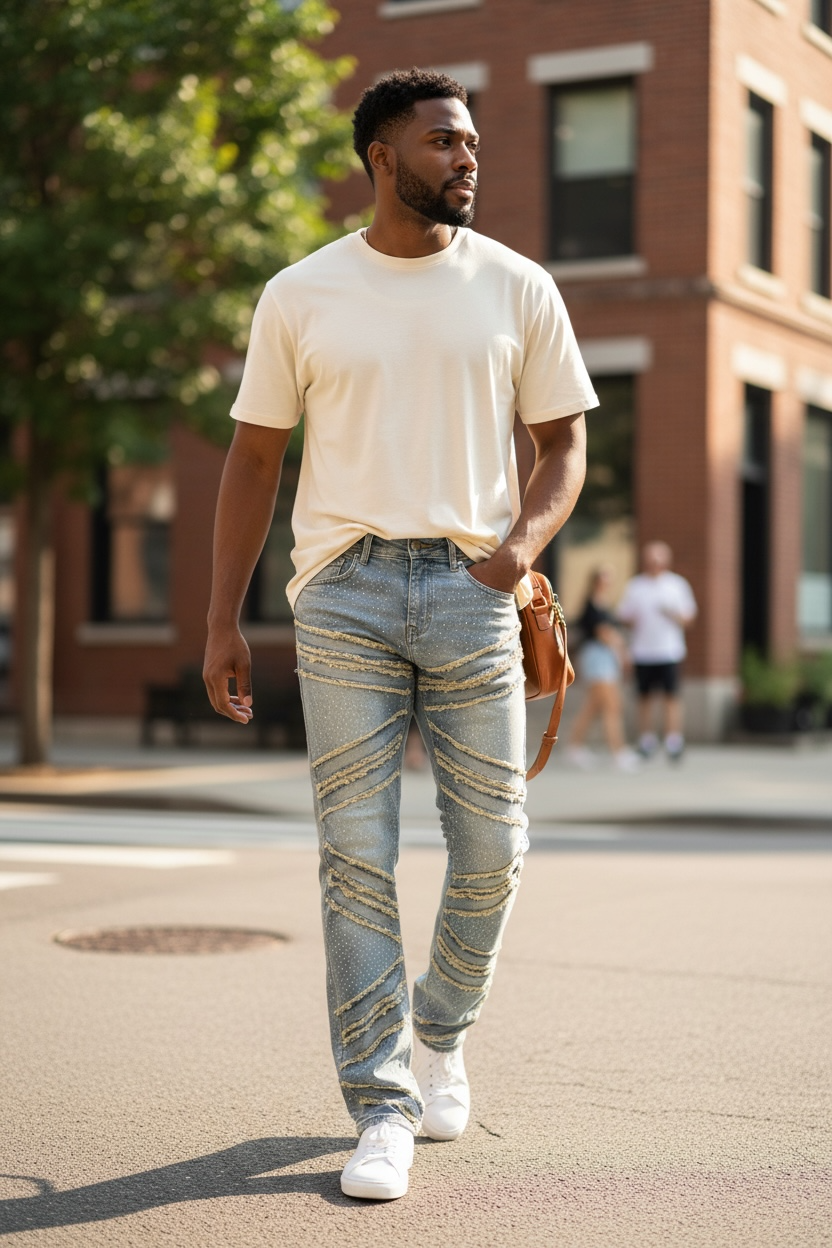 Focus R. Stone/Rip Stacked Lt Tan Wash Jeans