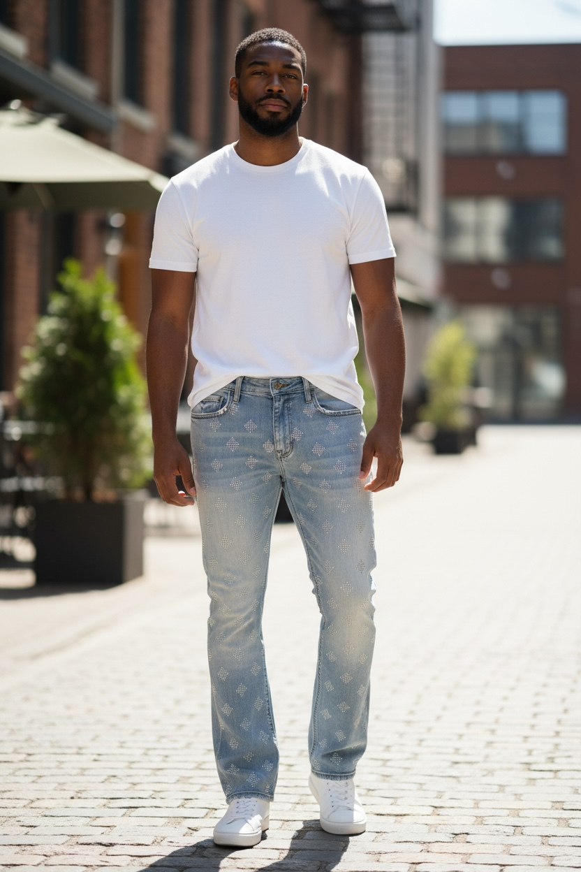 Disaster Stacked Diamond Ice Blue Jeans