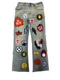 FOCUS Patches Tan Wash Blue Baggy Jeans