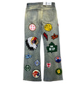 FOCUS Patches Tan Wash Blue Baggy Jeans